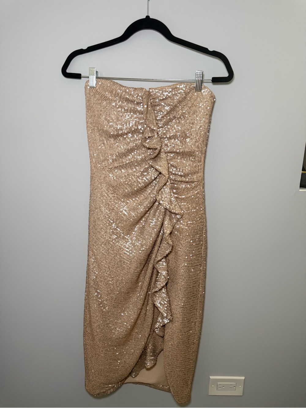 Jonathan Simkhai Rose Sequin Champagne Corset Strapless Formal Cocktail Dress 4